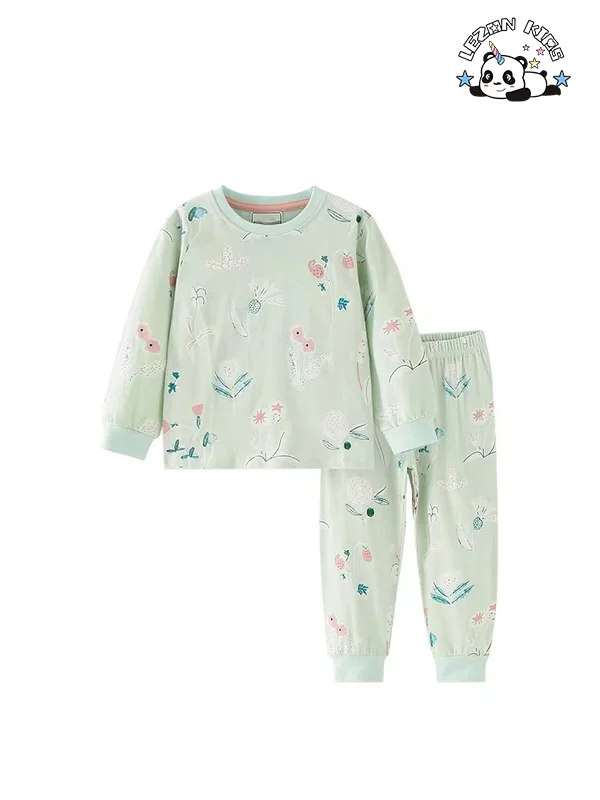 LEZONKIDS - Conjuntos de Roupas Femininas Verdes Lindos e Casuais com Estampa de Moda Nova para Meninas de 2 a 14 Anos